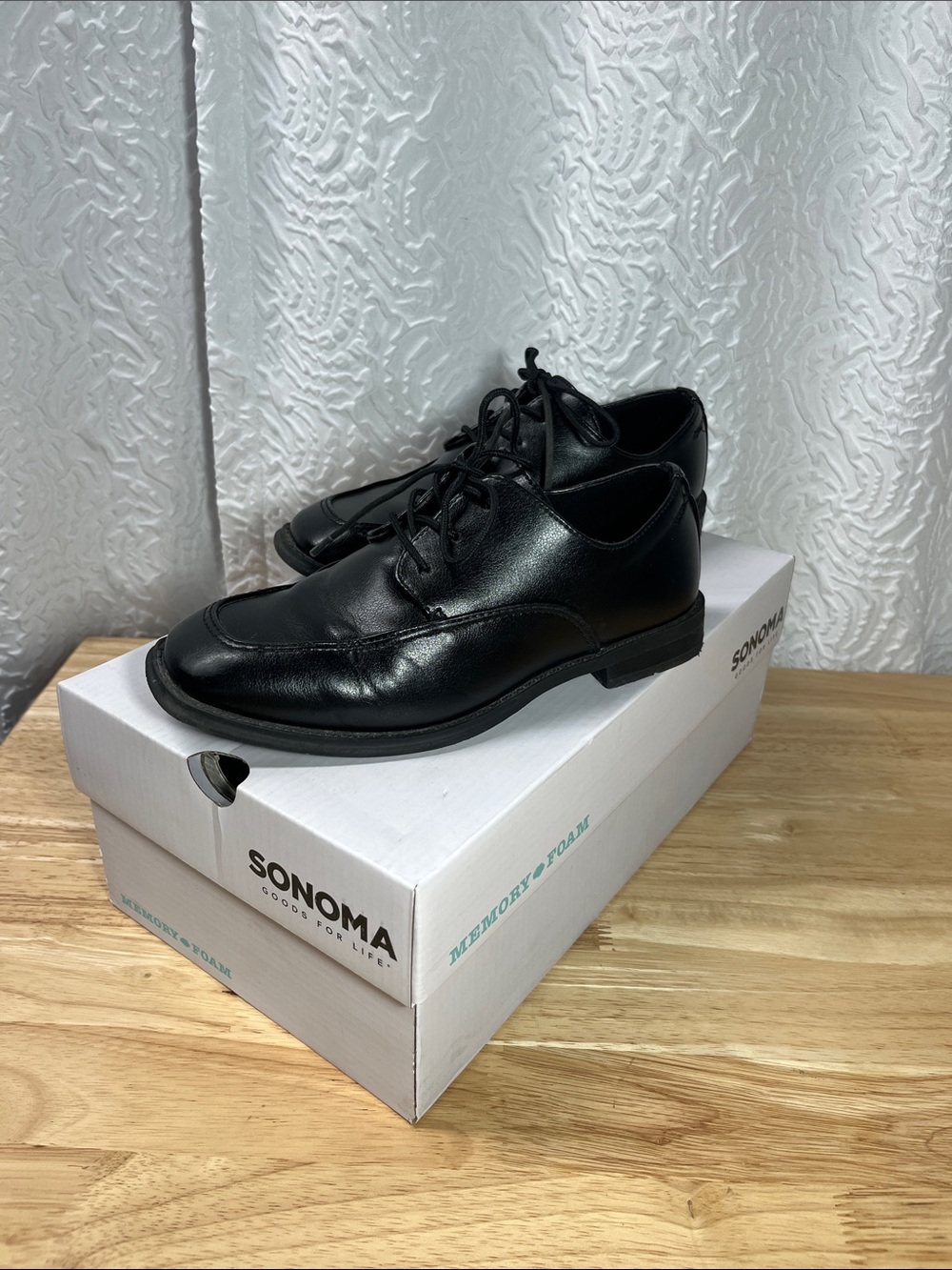 Sonoma Boys Black Lace Up Dress Shoes Memory Foam SNALEXANDER Size 1 Youth